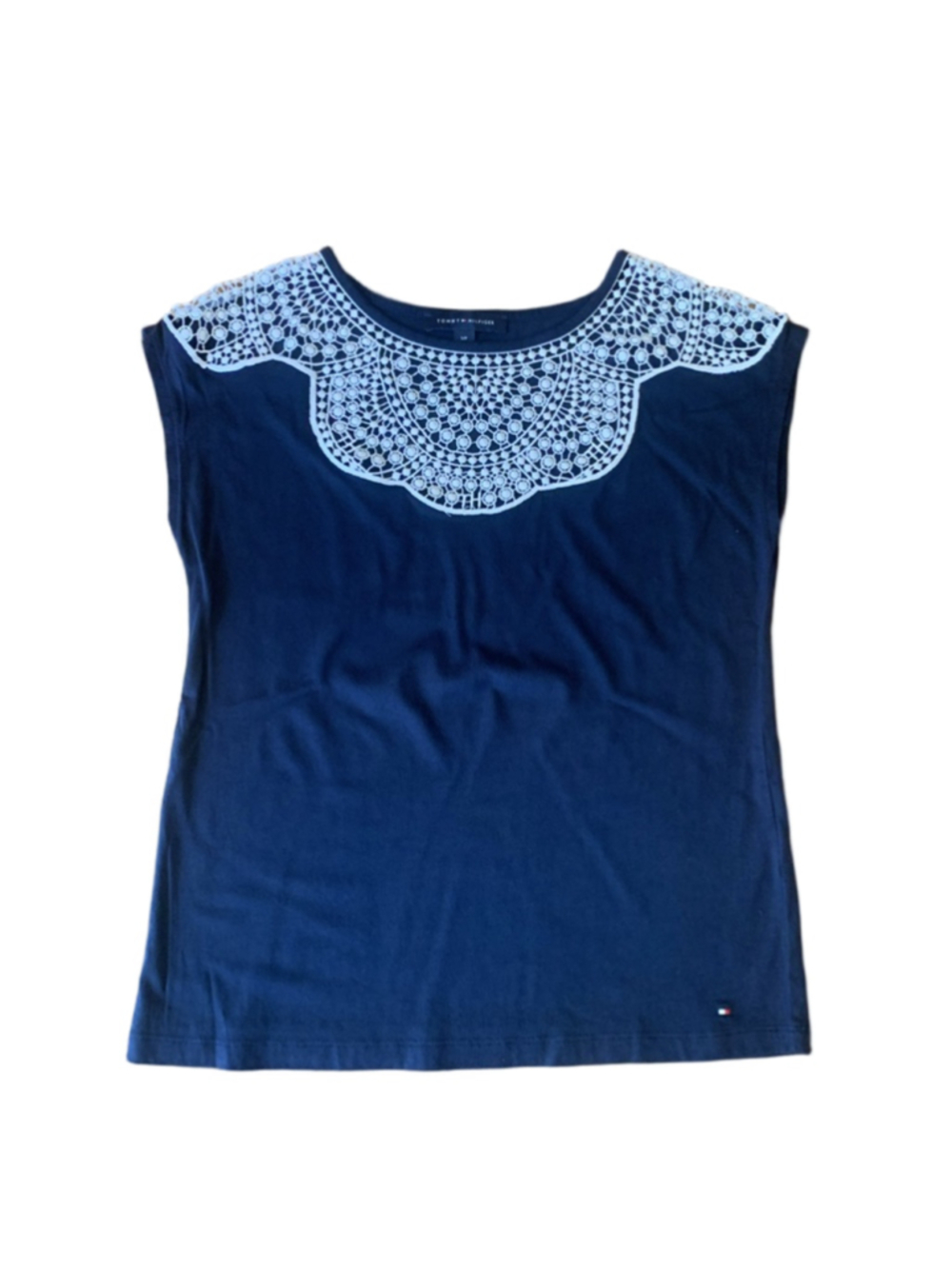 Tommy Hilfiger Top Small Navy Blue with White Crochet Top